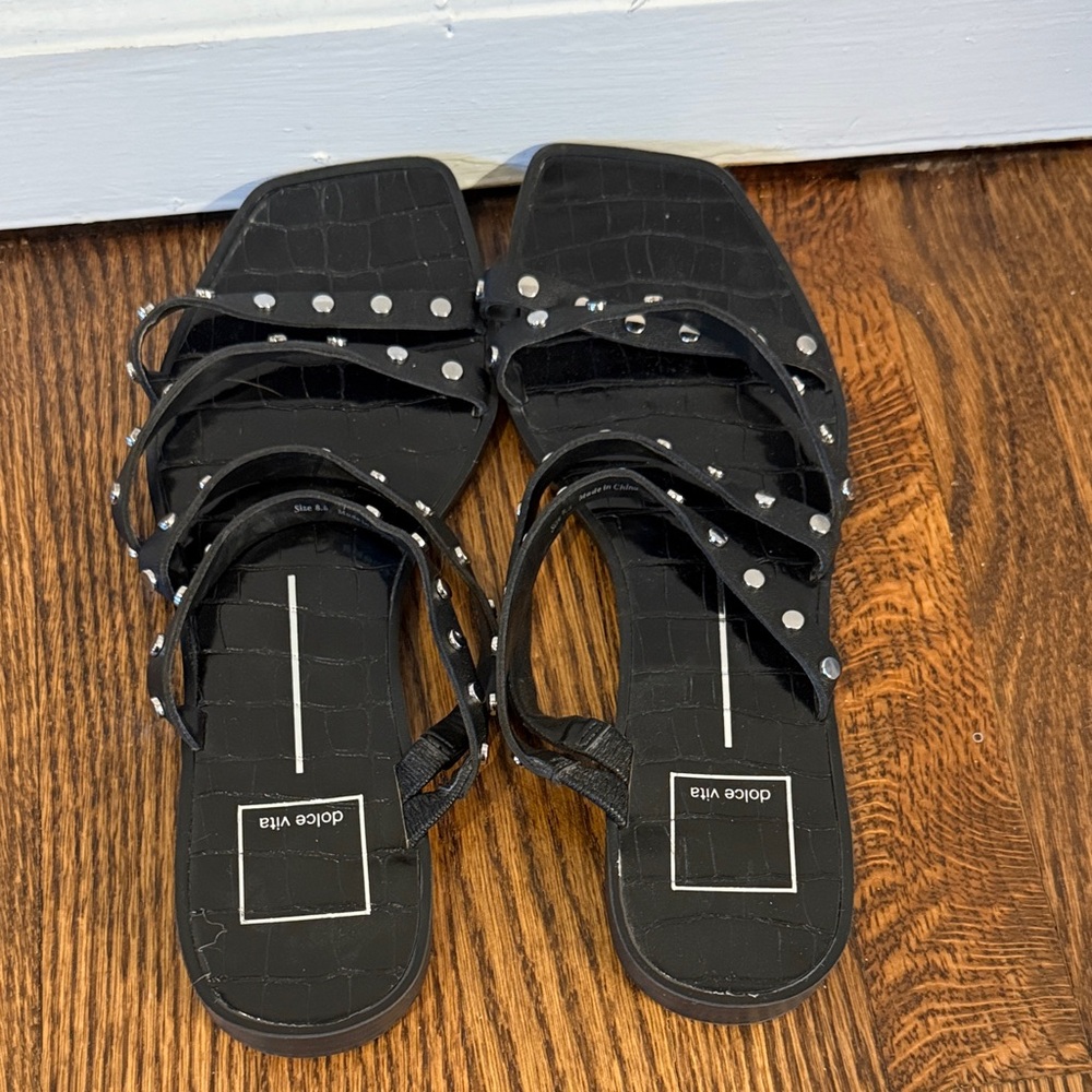 Dolce Vita Black and Silver Strappy Sandals Size 8.5